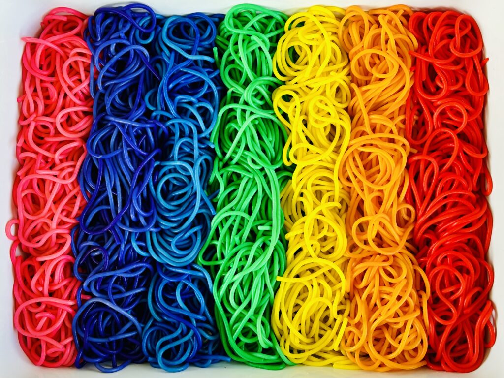 Rainbow Spaghetti - The Best Taste-Safe Sensory Play Ideas