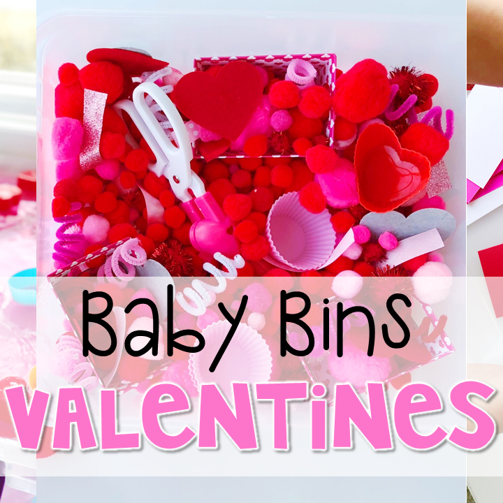 These valentines themed sensory bins and activities are great for learning and play and are completely baby safe. Baby Bins are the perfect way to learn, build language, play and explore with little ones between 12-24 months old.