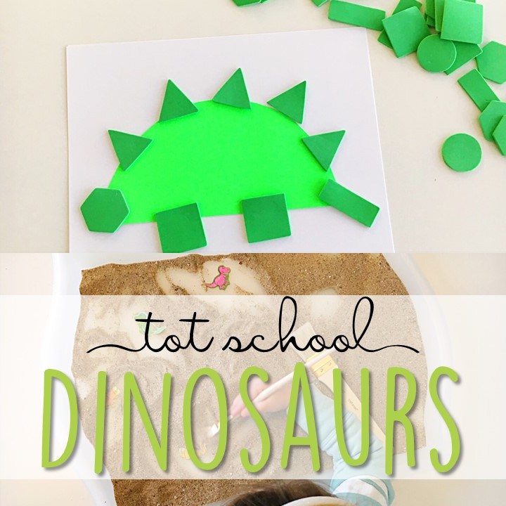 Tons of dinosaur themed activities and ideas. Weekly plan includes books, fine motor, gross motor, sensory bins, snacks and more! Perfect for tot school, preschool, or kindergarten.