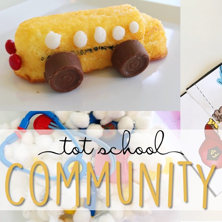 Tons of community themed activities and ideas. Weekly plan includes books, literacy, math, science, art, sensory bins, and more! Perfect for tot school, preschool, or kindergarten.