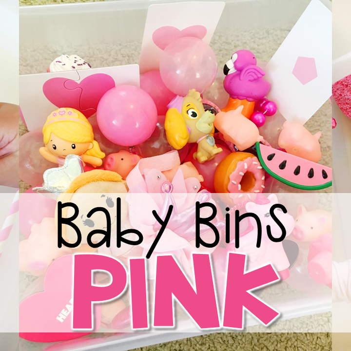 These pink themed sensory bins and activities are great for learning colors and completely baby safe. Baby Bins are the perfect way to learn, build language, play and explore with little ones between 12-24 months old.