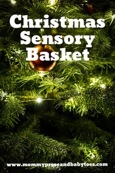 This may contain: a christmas tree with the words christmas sensory basket