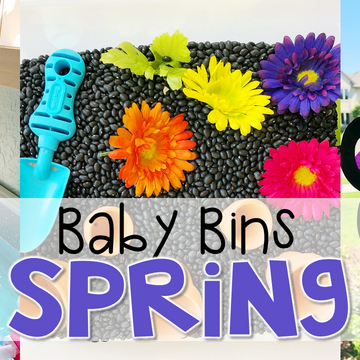 These spring themed sensory bins and activities are great for learning and play and are completely baby safe. Baby Bins are the perfect way to learn, build language, play and explore with little ones between 12-24 months old.