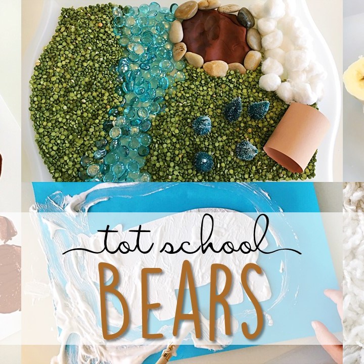 Tons of bear themed activities and ideas. Weekly plan includes books, literacy, math, science, art, sensory bins, and more! Perfect for tot school, preschool, or kindergarten.