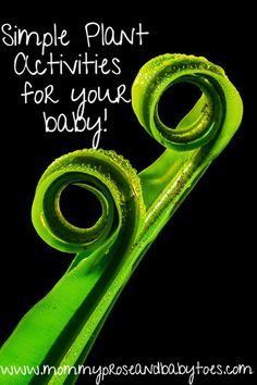 This may contain: a pair of green scissors with the words simple plant activities for your baby