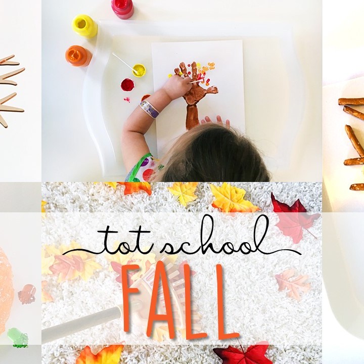 Tons of fall themed activities and ideas. Weekly plan includes books, fine motor, gross motor, sensory bins, snacks and more! Perfect for back to school in tot school, preschool, or kindergarten.