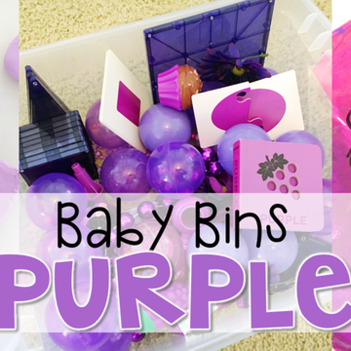 These purple themed sensory bins and activities are great for learning colors and completely baby safe. Baby Bins are the perfect way to learn, build language, play and explore with little ones between 12-24 months old.