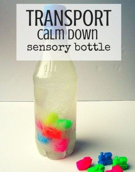 Best Toys 4 Toddlers - Suspended calm down sensory bottle with transport theme for babies and toddlers.