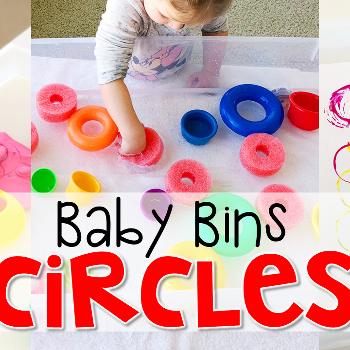 These circle themed sensory bins and activities are great for learning shapes and completely baby safe. Baby Bins are the perfect way to learn, build language, play and explore with little ones between 12-24 months old.