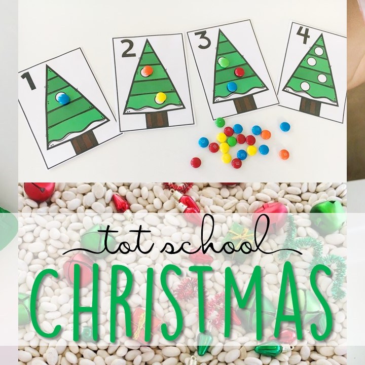 Tons of Christmas themed activities and ideas. Weekly plan includes books, literacy, math, science, art, sensory bins, and more! Perfect for winter in tot school, preschool, or kindergarten.