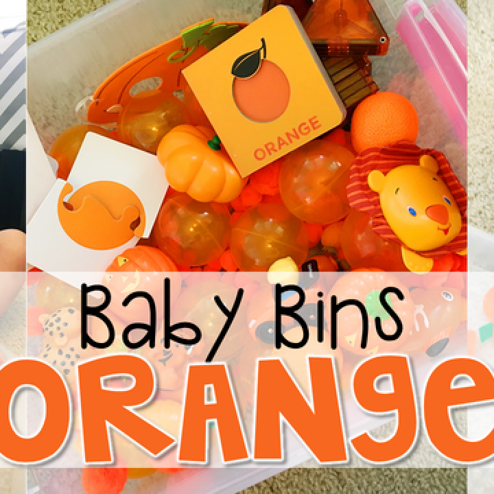 Tons of orange themed activities and ideas. Weekly plans include a book and 5 activities to try out (a mixture of sensory bins, crafts, fine motor and gross motor activities)! These Baby Bin plans are perfect for learning with little ones between 12-24 months old.