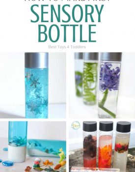 Best Toys 4 Toddlers - How to make your first sensory bottle? What to use as a filler? Sensory bottles are mess-free way to entertain babies and toddlers who like to put things into their mouth. #sensoryplay #sensorybottles #SPD #messfree #playideas #sensoryprocessing #DIYtoys