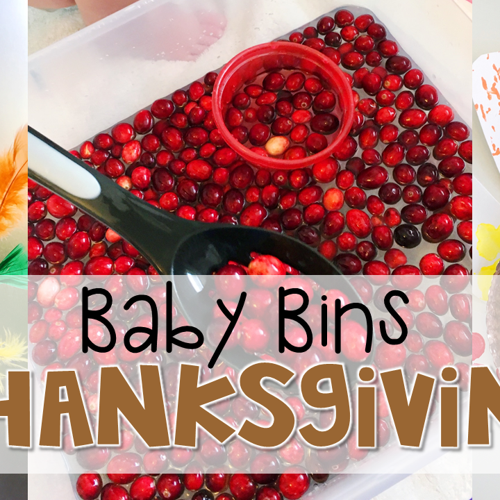 These Thanksgiving themed sensory bins and activities are great for learning and play in the fall and are completely baby safe. Baby Bins are the perfect way to learn, build language, play and explore with little ones between 12-24 months old.