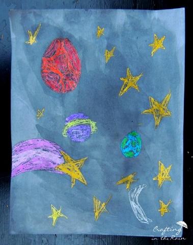 Space Art Crayon Resist - Crafting in the Rain