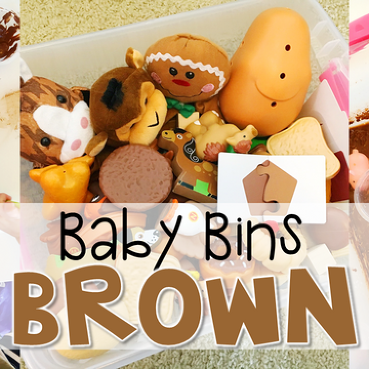 These brown themed sensory bins and activities are great for learning colors and completely baby safe. Baby Bins are the perfect way to learn, build language, play and explore with little ones between 12-24 months old.