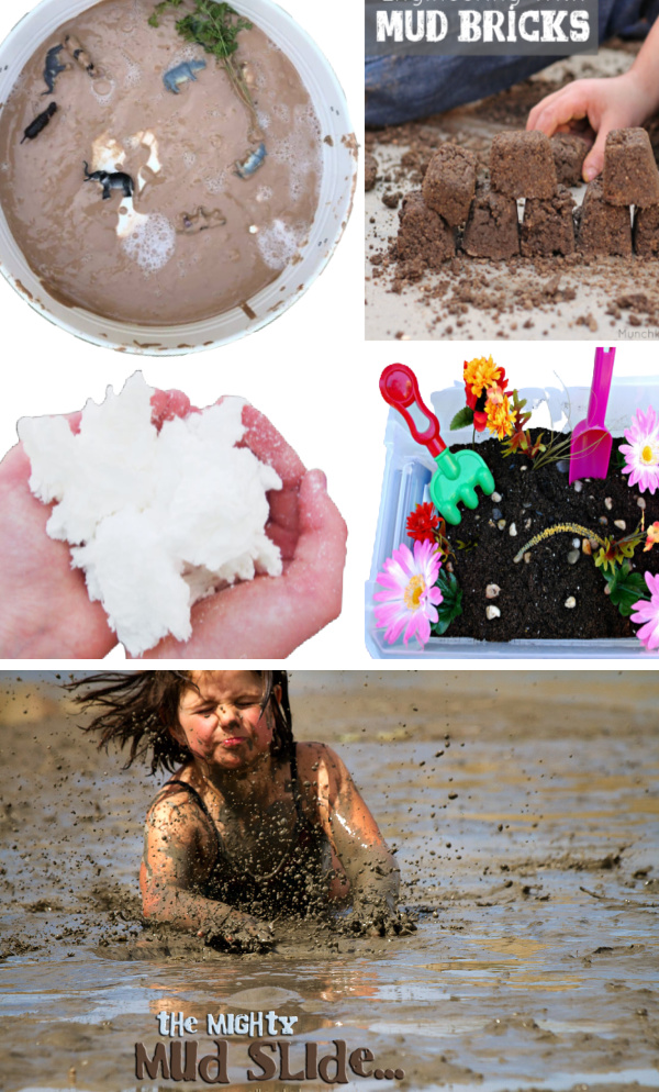 Tons of fun and creative ways for kids to play in the mud! #mudplayideas #mudactivitiesforpreschool #mudrecipeforkids #internationalmudday #growingajewelerose