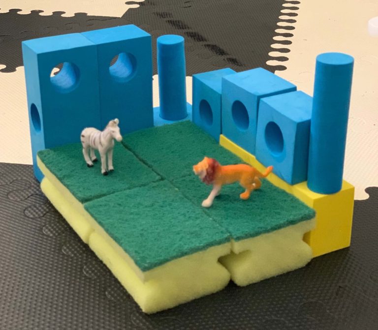 Animals on sponges with foam blocks