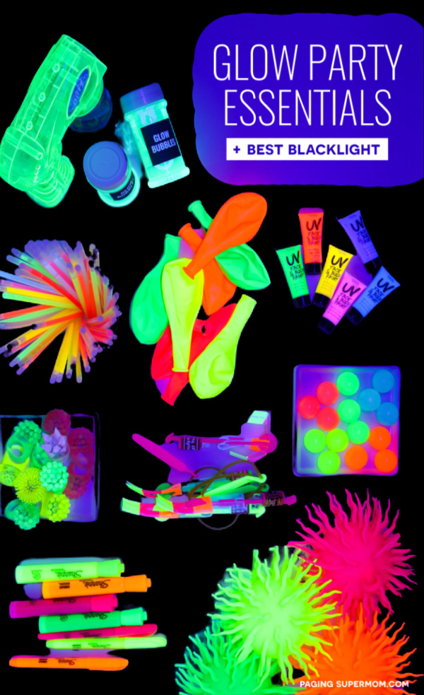 Throw the ultimate glowing party for kids with this collection of ideas! #glowinthedarkpartyideas #glowinthedark #blacklightparty #uvpartyideas #growingajeweledrose #activitiesforkids