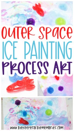 collage of space ice painting for kids with text: Outer Space Ice Painting Process Art